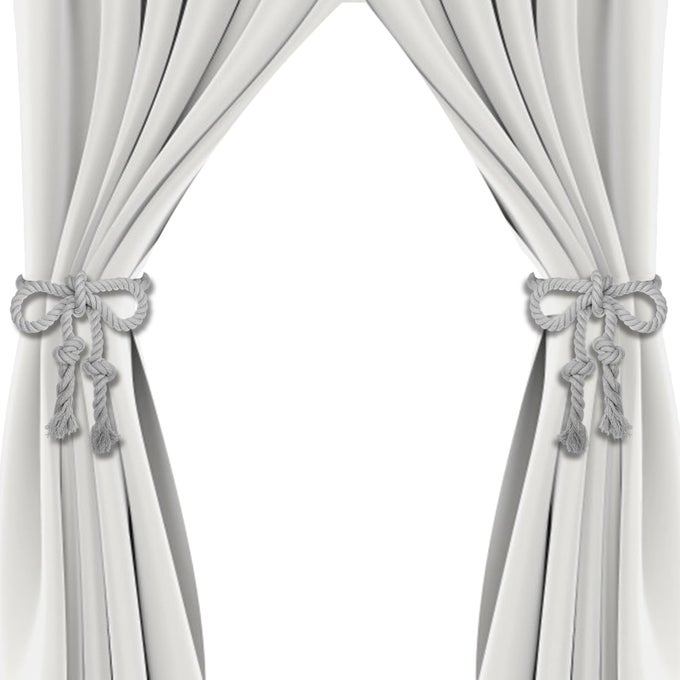 4 PCS HAND WOVEN CURTAIN TIEBACKS NO DRILLING BOHO DRAPE HOLDBACKS ROPE FOR BLACK BLUE GREY LIGHT COLOR CURTAINS DECORATIVE TIES FOR OUTDOOR YARD GARDEN FARMHOUSE DRAPERY GREY