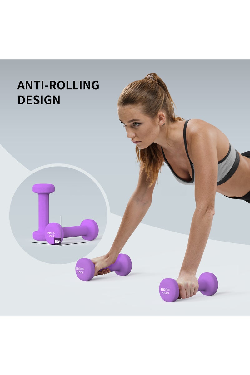 PROIRON PROIRON Neoprene Dumbbells Set Weights Exercise & Fitness Dumbbells (1.5kg×2 Purple) - Image 4