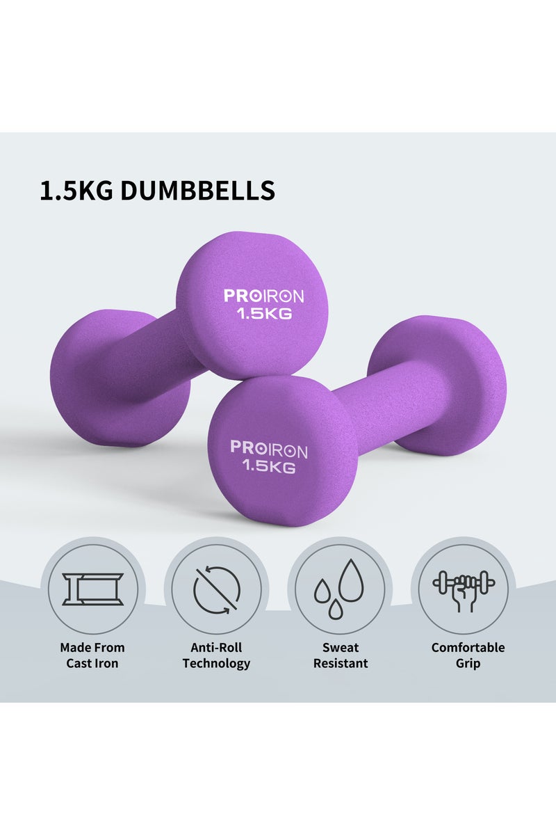 PROIRON PROIRON Neoprene Dumbbells Set Weights Exercise & Fitness Dumbbells (1.5kg×2 Purple) - Image 2