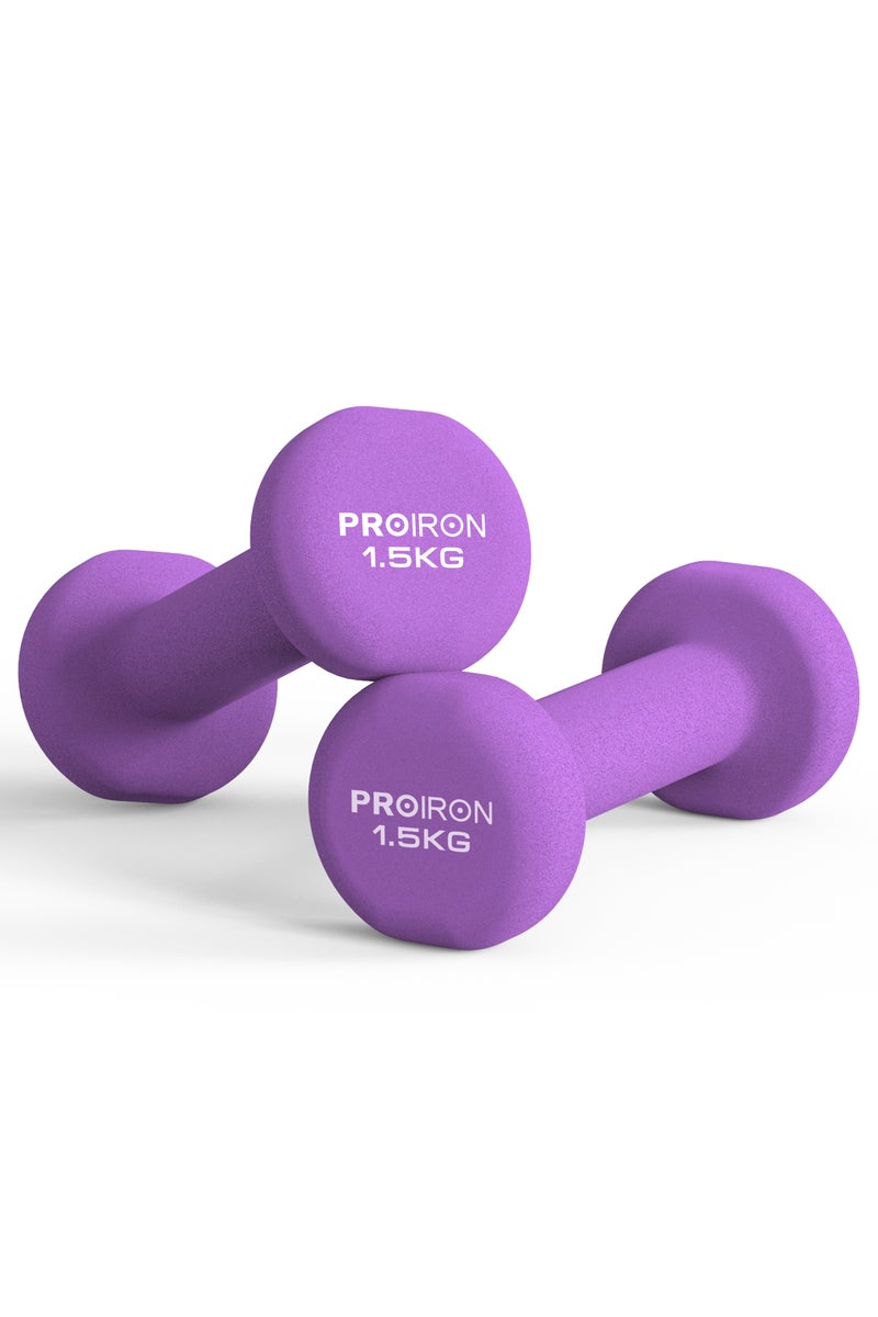 PROIRON PROIRON Neoprene Dumbbells Set Weights Exercise & Fitness Dumbbells (1.5kg×2 Purple) - Image 1