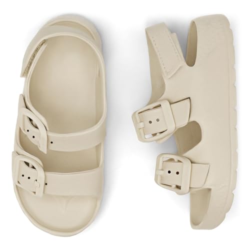 ChayChax Toddler Boys Girls Double Buckle Sandals Children's Adjustable Back Strap Water Sandal, Beige, 11 Toddler - Image 2