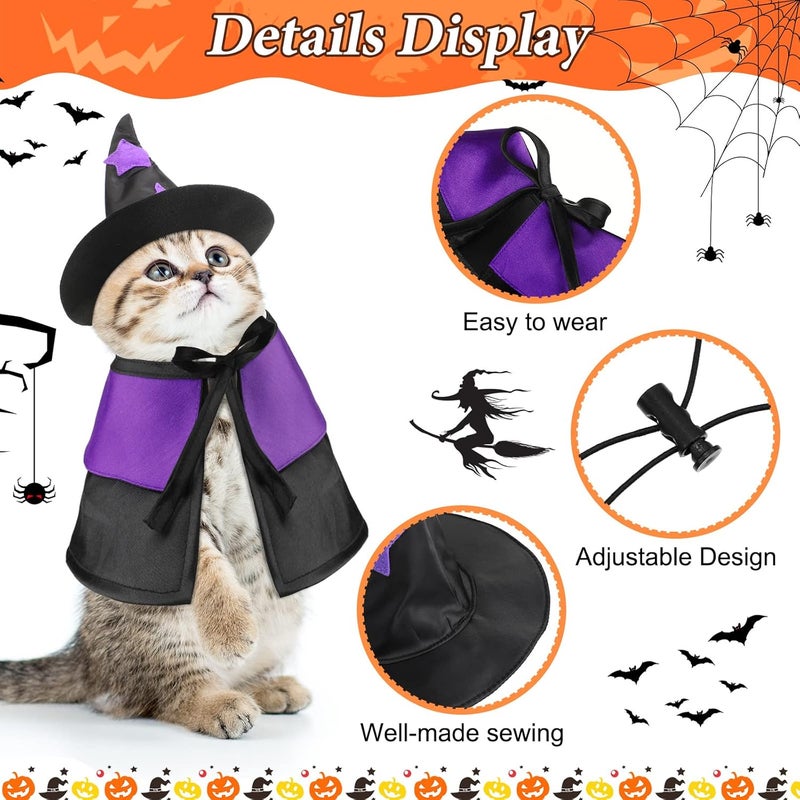 Reginary 5 Pcs Halloween Cat Costume Bat Wings Witch Cloak Wizard Hat Halloween Pet Costume Set Vampire Cloak Witch Hat Bat Cat Dress up Accessories for Small Kitten Dog Cosplay Party Decor - Image 2