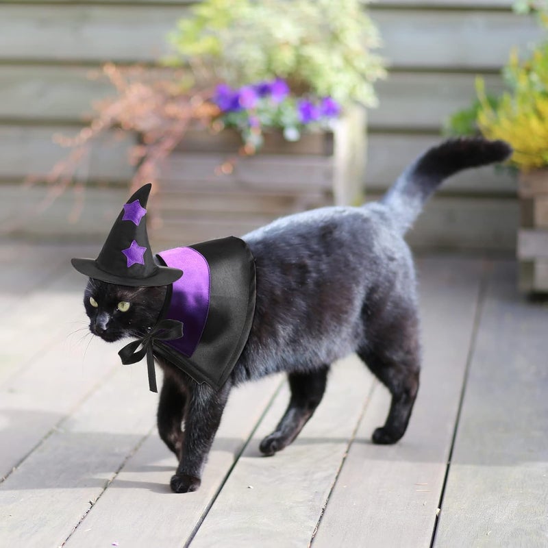 Reginary 5 Pcs Halloween Cat Costume Bat Wings Witch Cloak Wizard Hat Halloween Pet Costume Set Vampire Cloak Witch Hat Bat Cat Dress up Accessories for Small Kitten Dog Cosplay Party Decor - Image 4