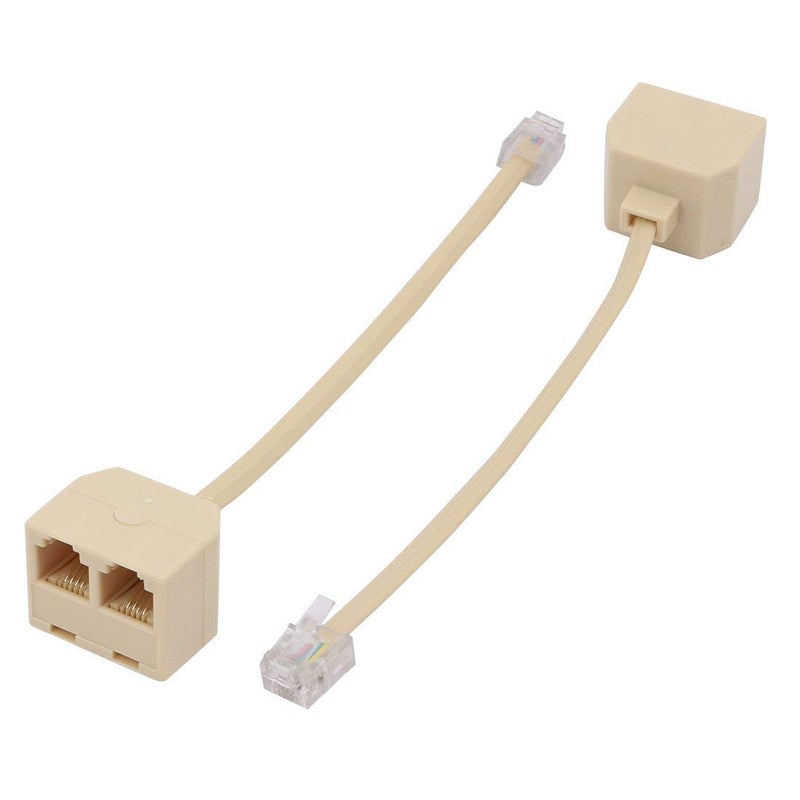 2 Ports RJ11 6P4C Male to Female Telephone Line Splitter Converter Beige - Image 1