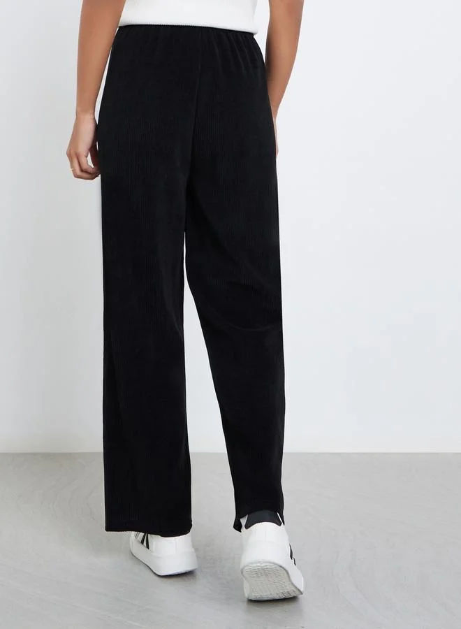 Styli Women Black Straight Leg Corduroy Pants