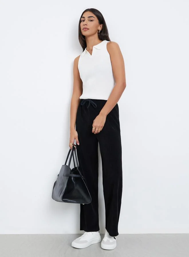 Styli Women Black Straight Leg Corduroy Pants