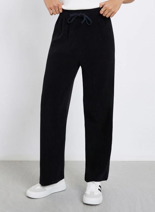 Styli Women Black Straight Leg Corduroy Pants