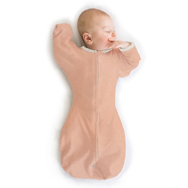 SwaddleDesigns SwaddleDesigns Transitional Swaddle Sack With Arms Up HalfLength Sleeves and Mitten Cuffs Heathered Peach Blush with Polka Dot Trim Medium 36 Mo 1421 lbs Better Sleep Easy Swaddle Transition 