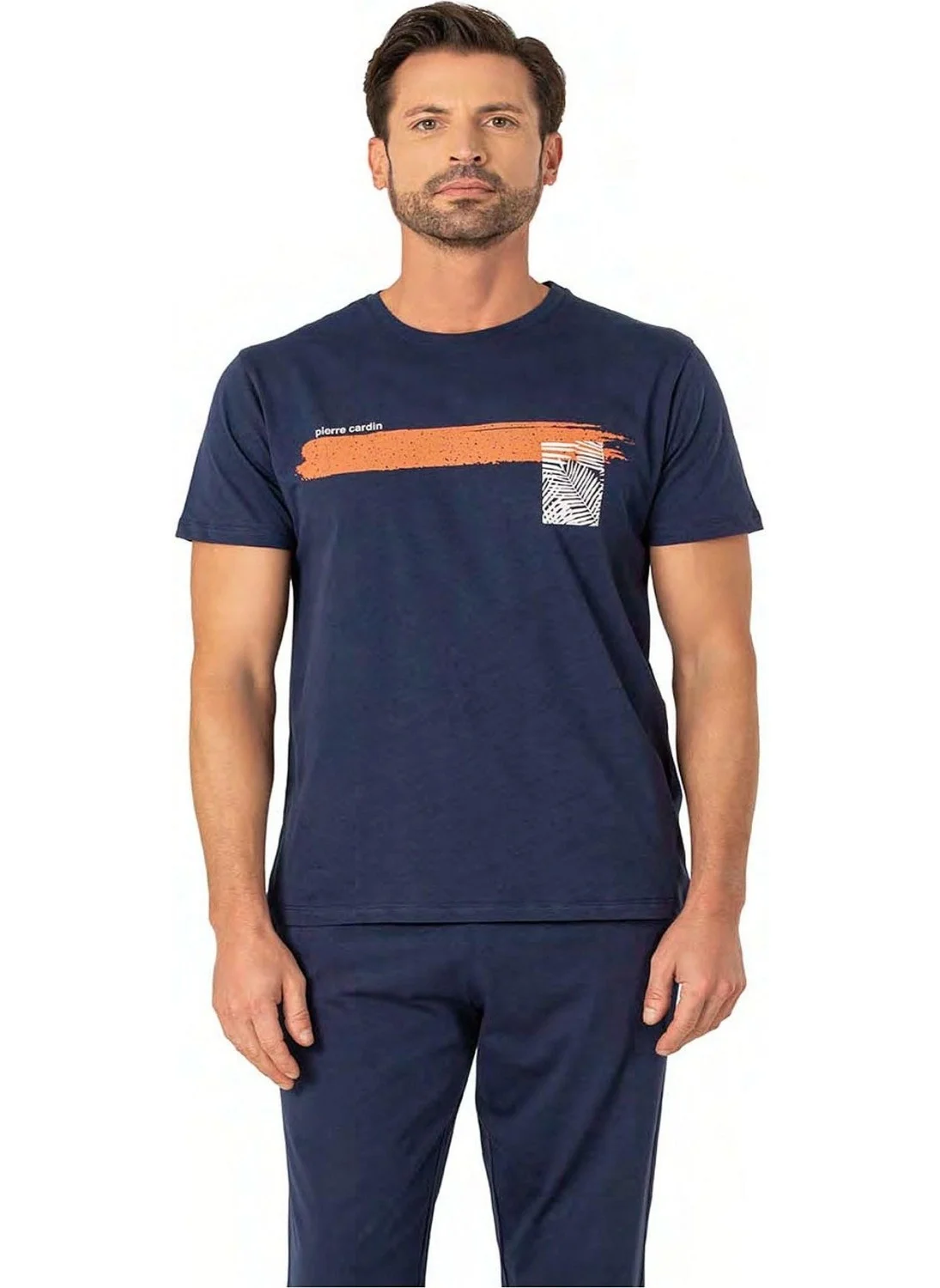 بيير كاردان 6077 Men's Short Sleeve Crew Neck Pajama Set-Indigo