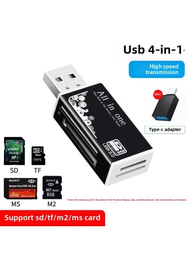 Card Reader Usb3.0 High-speed Multi-function All-in-one Sd Memory Card Tf Converter Typec Computer Card U Disk-Color:Black 2.0 4-in-1 [tf+sd+ms+m2] Comes With Otg Adapter-Capacity:Default Item  - Image 1