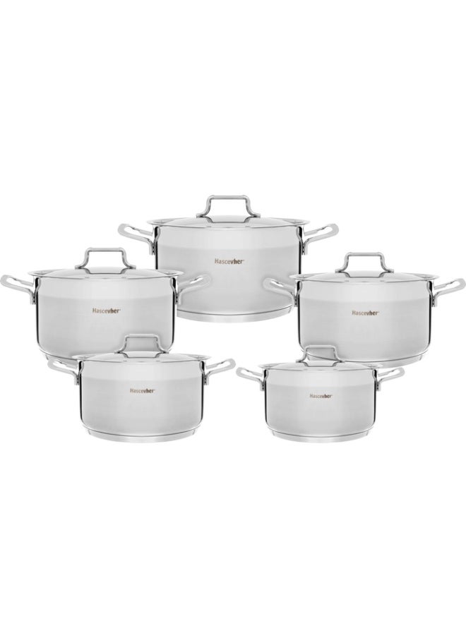 Alsaif Gallery Hascevher Steel Cookware Set, 10 Pieces, 18 / 20 / 22 / 24 / 28 Cm, Turkish - Silver  - Image 1