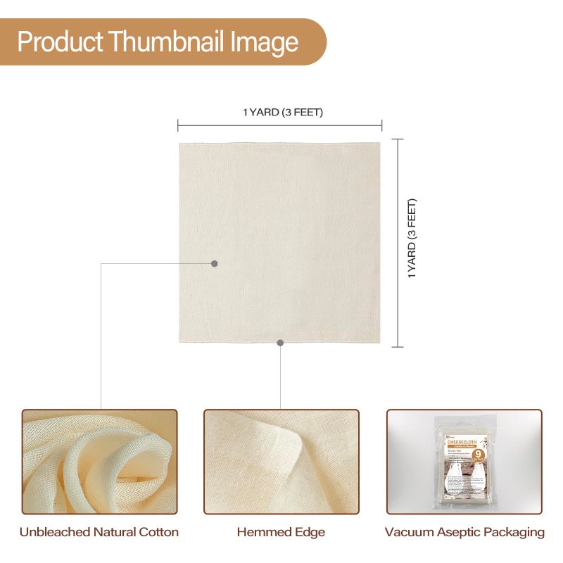 eFond Cheesecloth, 9 Square Feet Grade 100 Cheese Cloths for Straining Reusable, Washable, Lint Free and Ultra Fine Mesh Unbleached Pure Cotton Cheese Cloths for Cooking with Hemmed 2 Edges (1 Yard) - Image 2