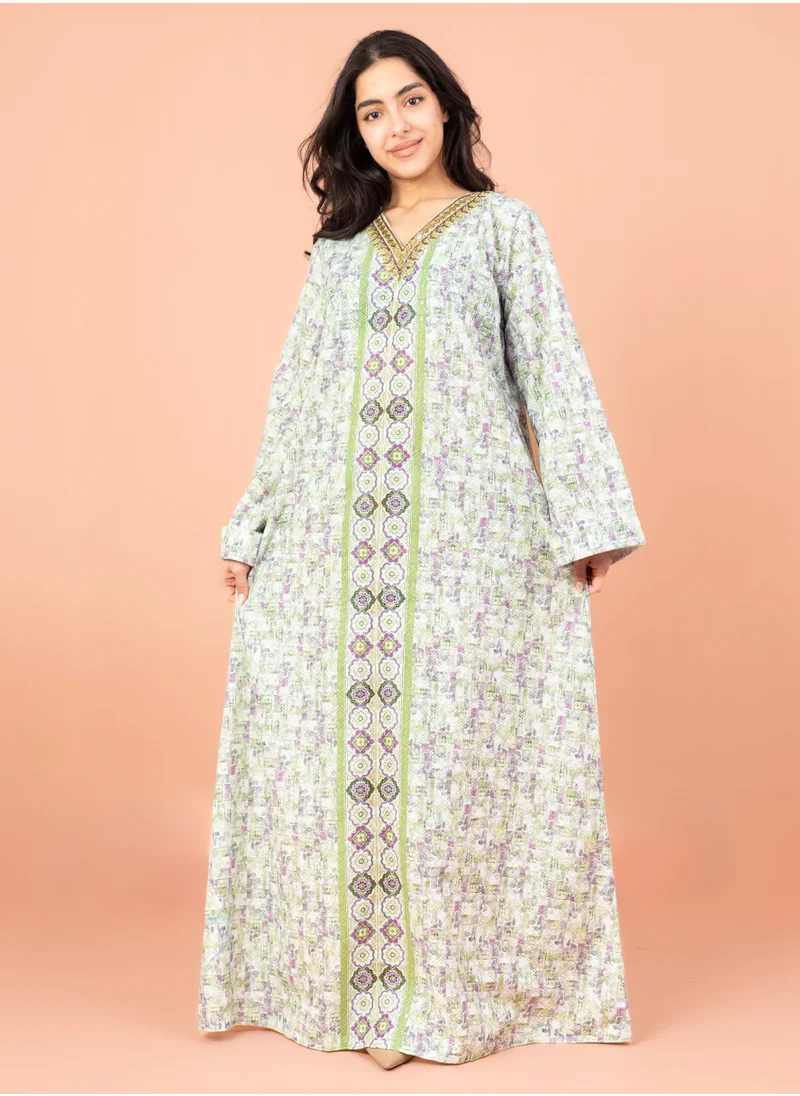 IKKXA Modern Embroidery Jalabiya IN040 Green