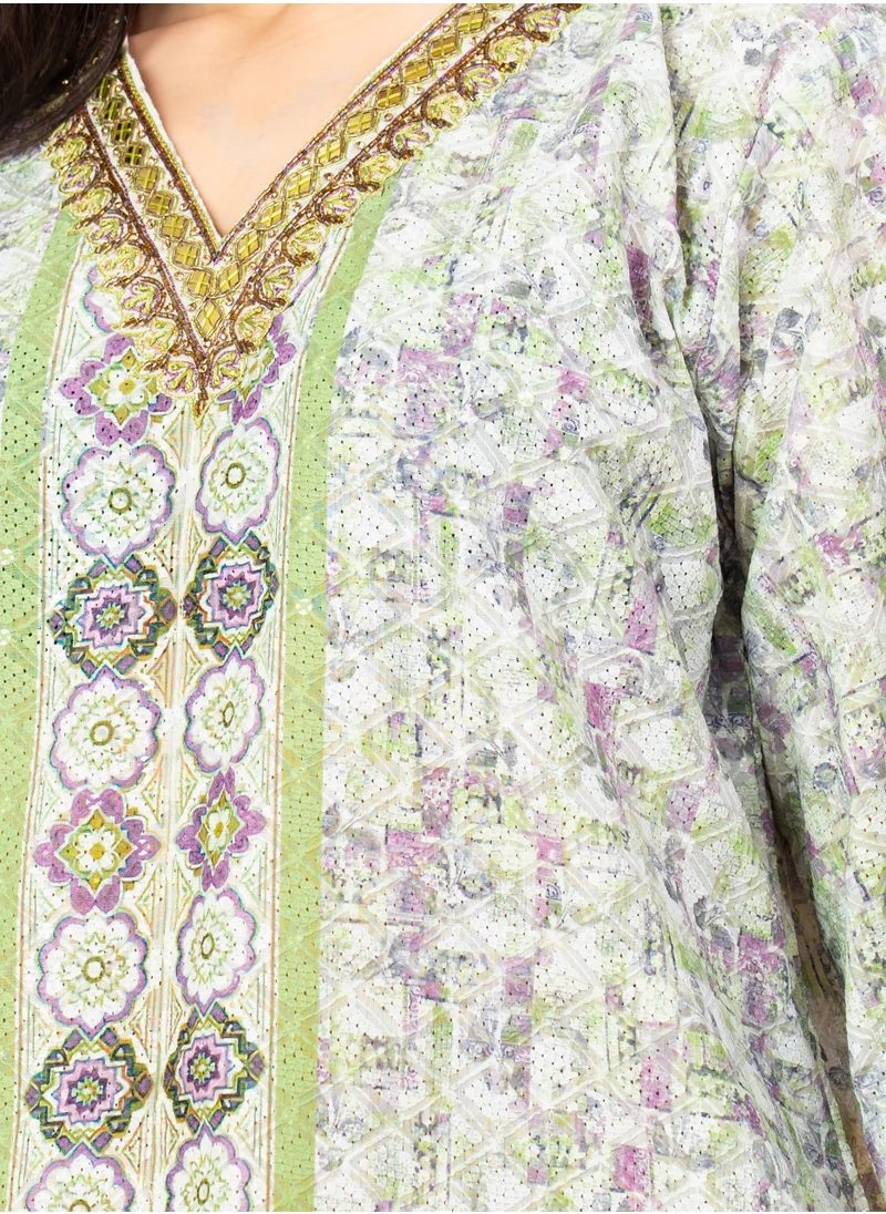 IKKXA Modern Embroidery Jalabiya IN040 Green