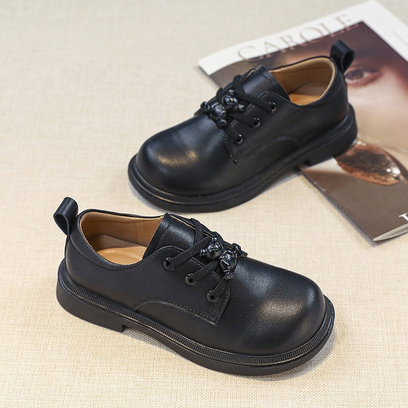 Girls Leather Shoes Genuine Leather Children'S Shoes Tie Shoelace Buckle Black Small Leather Shoes For Boys And Students School Performance Etiquette - Image 5