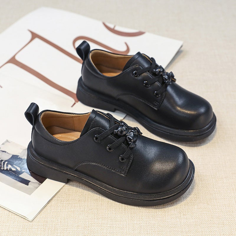 Girls Leather Shoes Genuine Leather Children'S Shoes Tie Shoelace Buckle Black Small Leather Shoes For Boys And Students School Performance Etiquette - Image 2