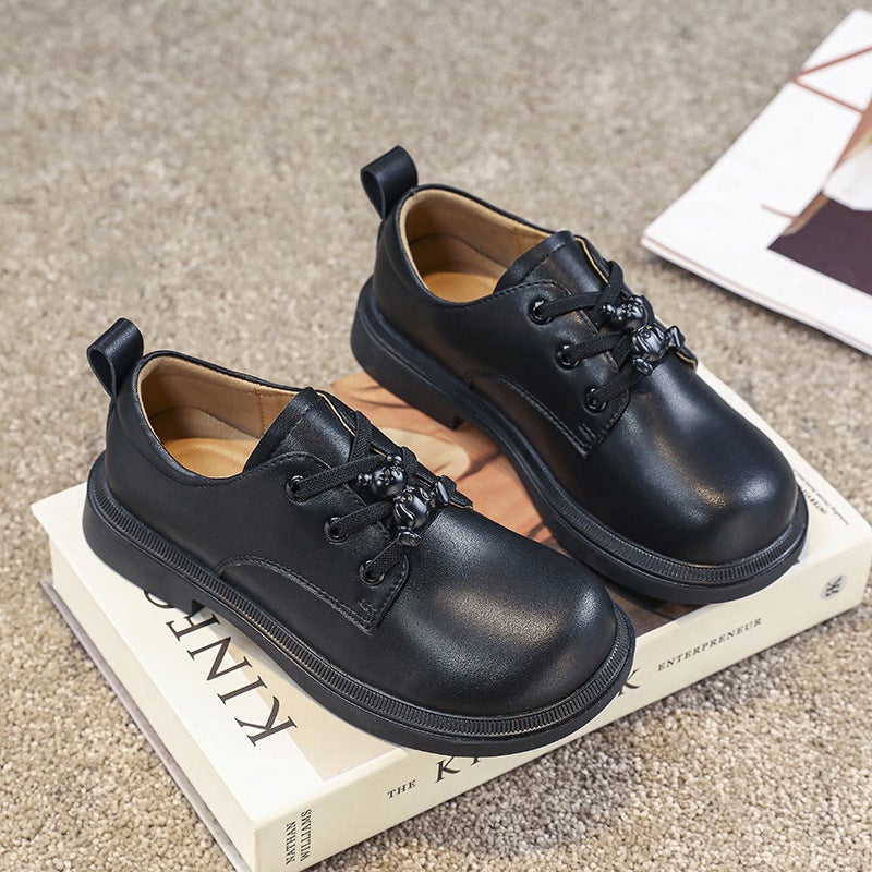 Girls Leather Shoes Genuine Leather Children'S Shoes Tie Shoelace Buckle Black Small Leather Shoes For Boys And Students School Performance Etiquette - Image 1