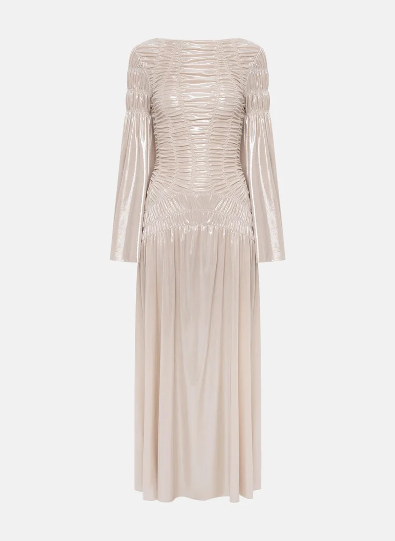 Lichi  Metallic maxi dress with gathers on the bodice and shoulders for Women | Best Price UAE