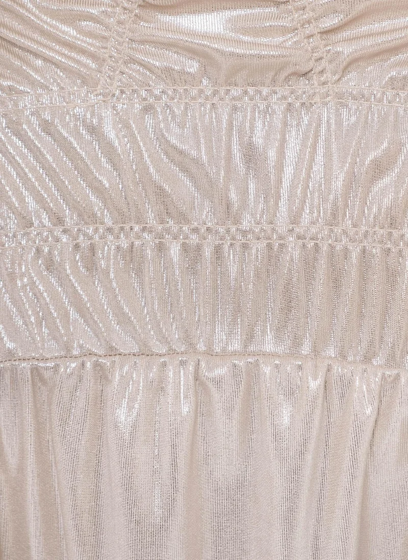 Lichi  Metallic maxi dress with gathers on the bodice and shoulders for Women | Best Price UAE