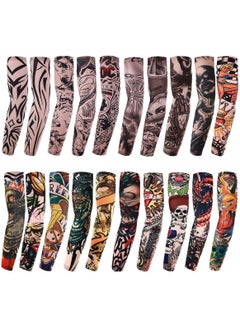 Akstore 20PCS Set Arts Fake Temporary Tattoo Arm Sunscreen Sleeves Designs Tiger, Crown Heart, Skull, Tribal and Etc 