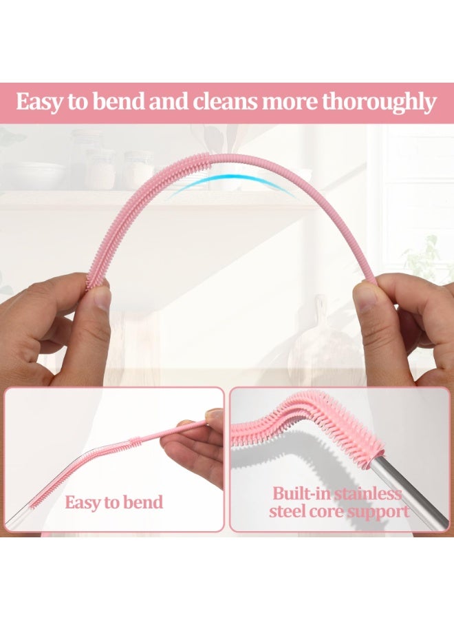 2 Pcs Silicone Straw Cleaner Brush, Extra Long Handled with Hanging Loop Straws Cleaner Brush for Washing Stanley Straw Narrow Neck Water Bottles Jars Teapot Spout, Pink - Image 4