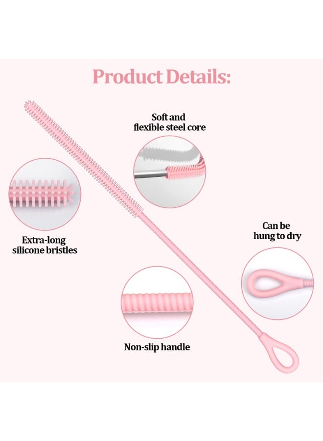 2 Pcs Silicone Straw Cleaner Brush, Extra Long Handled with Hanging Loop Straws Cleaner Brush for Washing Stanley Straw Narrow Neck Water Bottles Jars Teapot Spout, Pink - Image 3