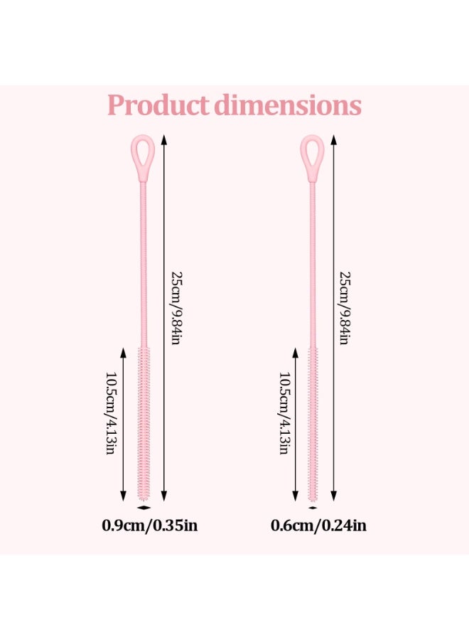 2 Pcs Silicone Straw Cleaner Brush, Extra Long Handled with Hanging Loop Straws Cleaner Brush for Washing Stanley Straw Narrow Neck Water Bottles Jars Teapot Spout, Pink - Image 2