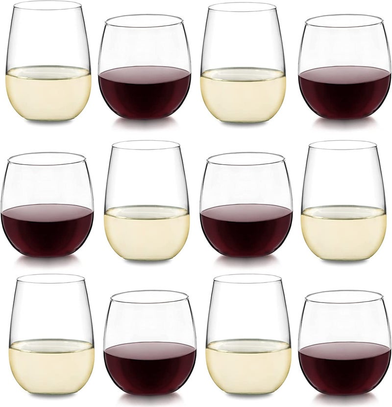 LIBBEY Libbey Stemless Wine Glasses Set of 12 Dishwasher Safe Red and White Wine Glass Set Clear Drinking Glasses Set of 12 for Cocktails Water and More