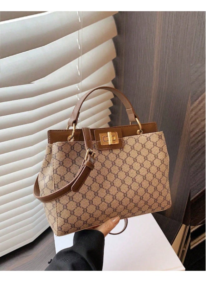 ANUM BY MUNA Elegant Monogram Patterned Handbag - Classic Structured Top-Handle Bag with Gold-Tone Turn-Lock Closure - Image 2