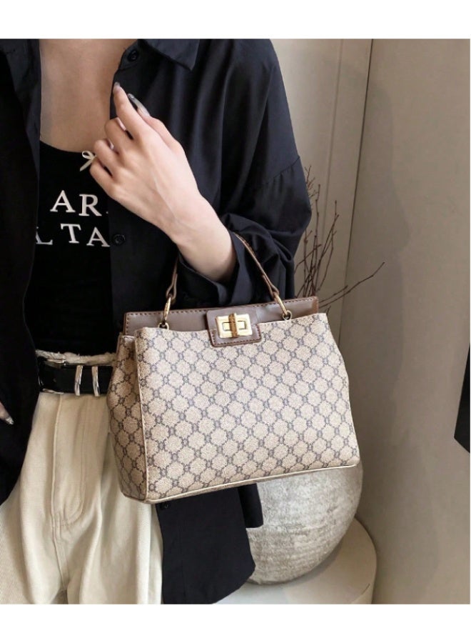 ANUM BY MUNA Elegant Monogram Patterned Handbag - Classic Structured Top-Handle Bag with Gold-Tone Turn-Lock Closure - Image 3