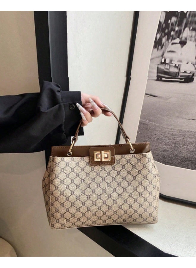 ANUM BY MUNA Elegant Monogram Patterned Handbag - Classic Structured Top-Handle Bag with Gold-Tone Turn-Lock Closure - Image 1