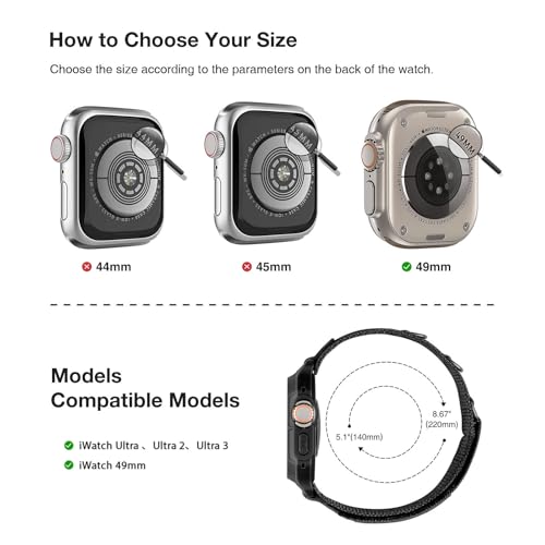 SUNFWR Bands Compatible with Apple Watch 49mm Ultra 3Ultra 2Ultra with CaseRugged Nylon Sport Apple Watch Strap with Protective Cover for iwatch for MenBlack Black Tags - Image 3
