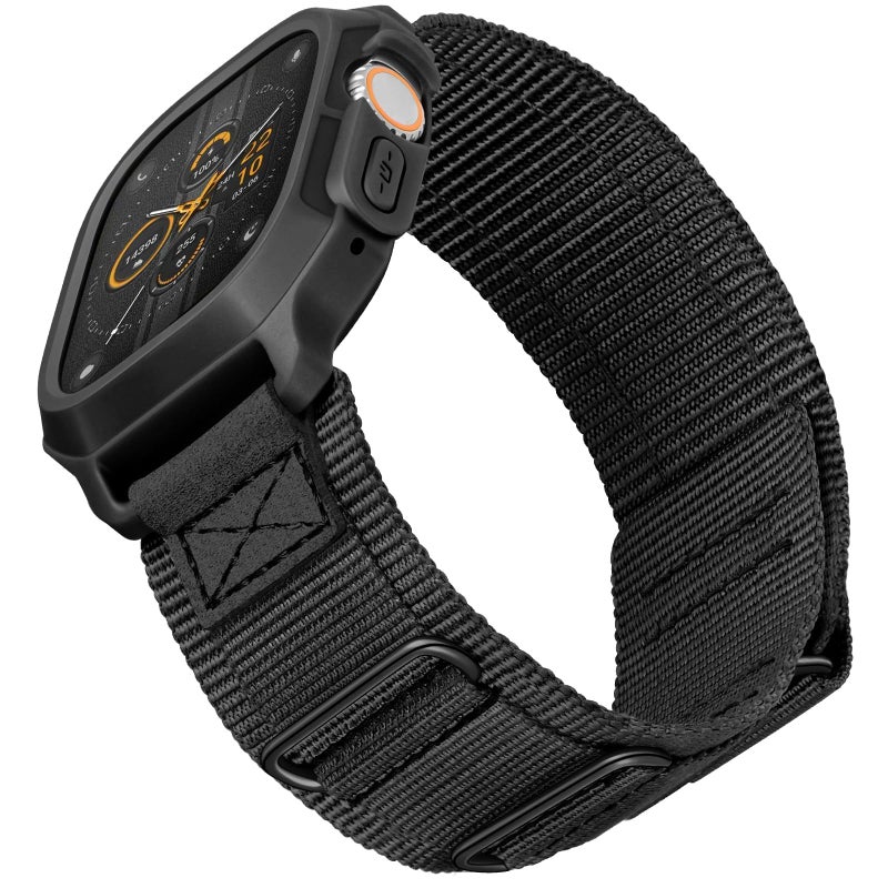 SUNFWR Bands Compatible with Apple Watch 49mm Ultra 3Ultra 2Ultra with CaseRugged Nylon Sport Apple Watch Strap with Protective Cover for iwatch for MenBlack Black Tags - Image 2