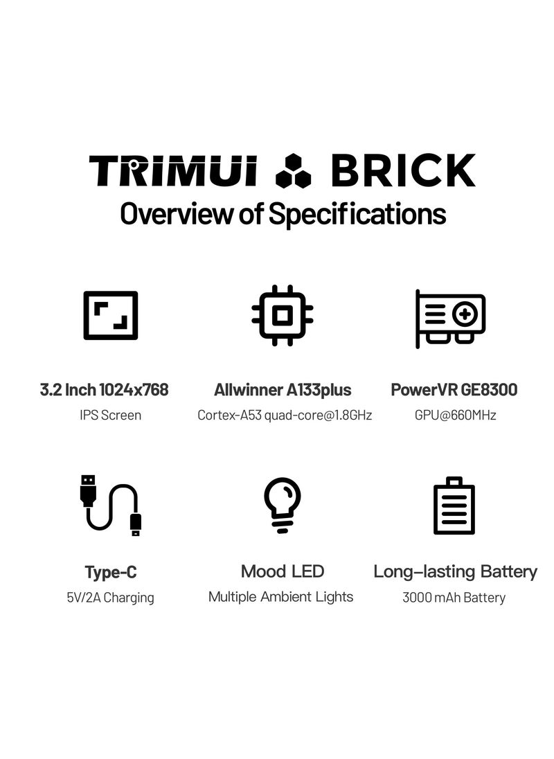 Generic - Trimui Brick Handheld Game Linux Console T3040 Portable Open-Source Allwinner A133P PowerVR GE8300 3.2 inches IPS Full-fit Screen Built-in Mono Microphone 3000mAh - Image 1