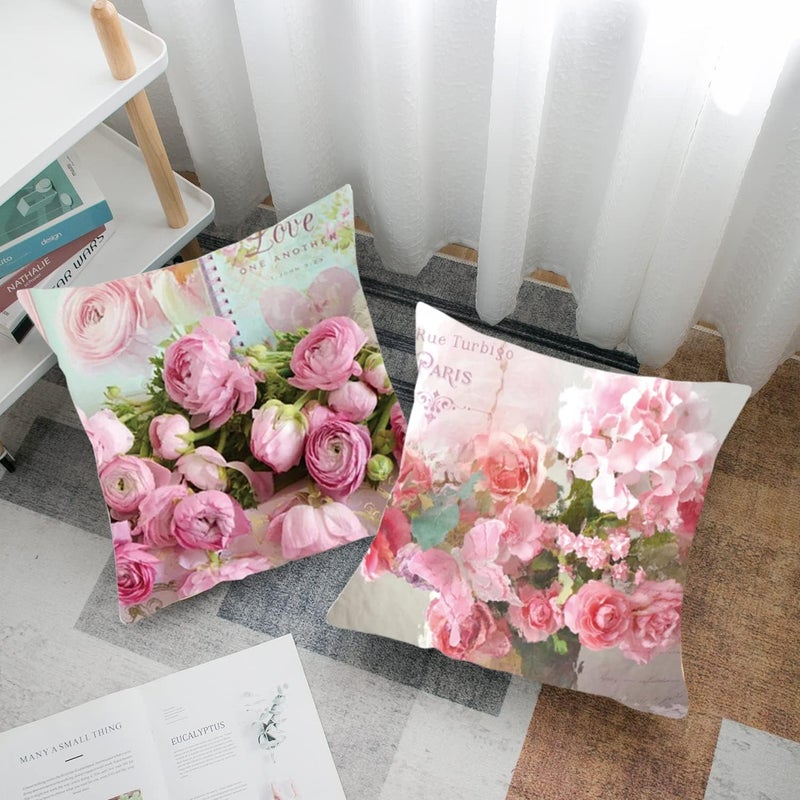 Luckam غطاء وسادة مزخرف بأسلوب شابي شيك، 18 × 18 بوصة زهور، حالات وسائد زخرفية للديكور المنزلي لفصل الصيف والربيع - Image 4