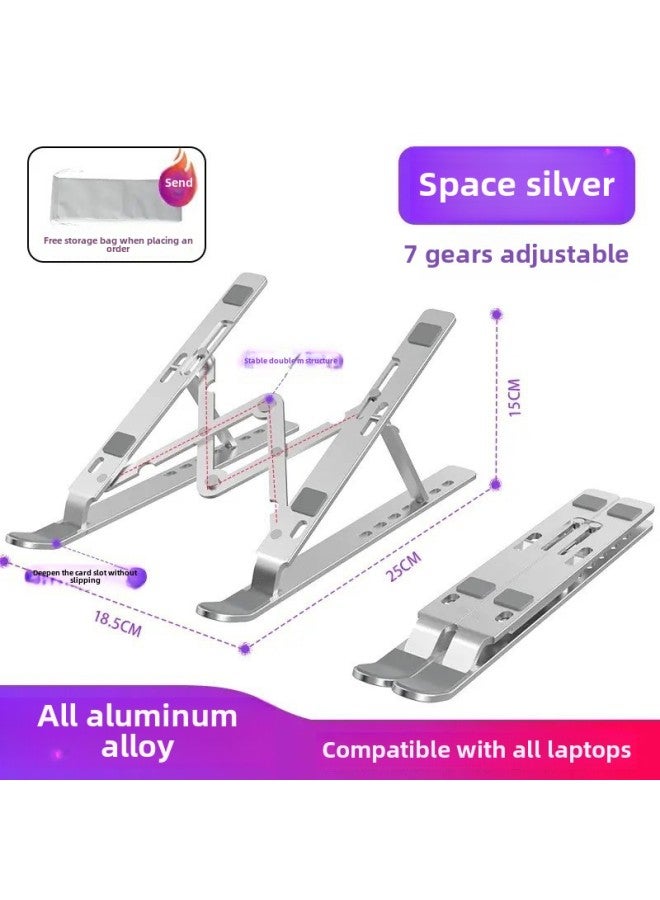 Laptop Stand Aluminum Alloy Elevated Hanging Heat Dissipation Liftable Folding Portable Desktop Stand-Colour:Silver Double Fork Bracket - Image 1