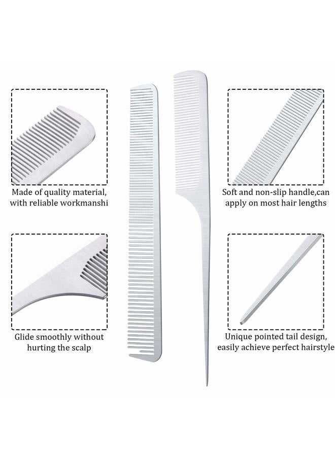 BOAO 2-Piece Metal Tail Combs, Silver Rat Tail & Fine Cutting Comb, Stainless Steel Hair Styling & Cutting Comb, Adults (Unisex) - Image 3