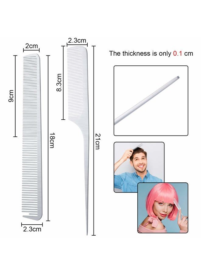 BOAO 2-Piece Metal Tail Combs, Silver Rat Tail & Fine Cutting Comb, Stainless Steel Hair Styling & Cutting Comb, Adults (Unisex) - Image 2