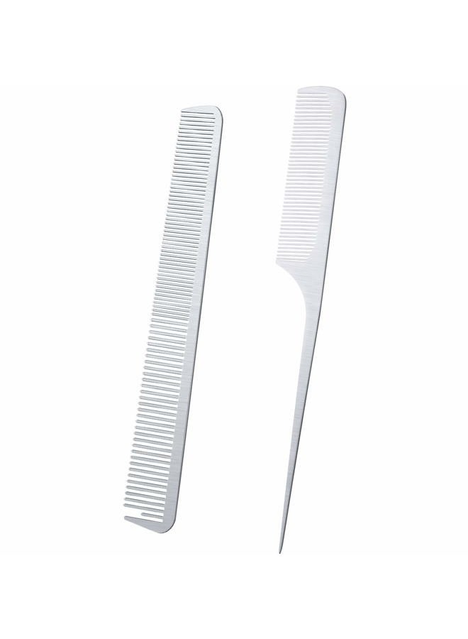 BOAO 2-Piece Metal Tail Combs, Silver Rat Tail & Fine Cutting Comb, Stainless Steel Hair Styling & Cutting Comb, Adults (Unisex) - Image 1