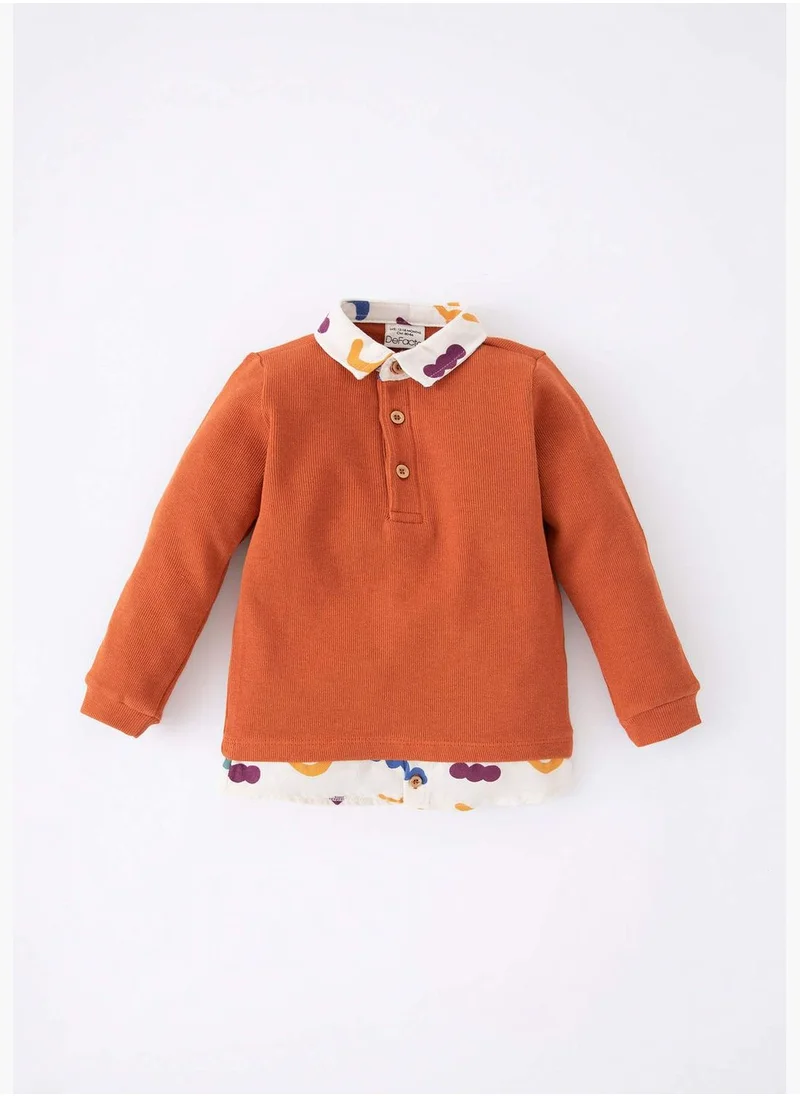 DeFacto BabyBoy Shirt Neck Long Sleeve Knitted Sweatshirt