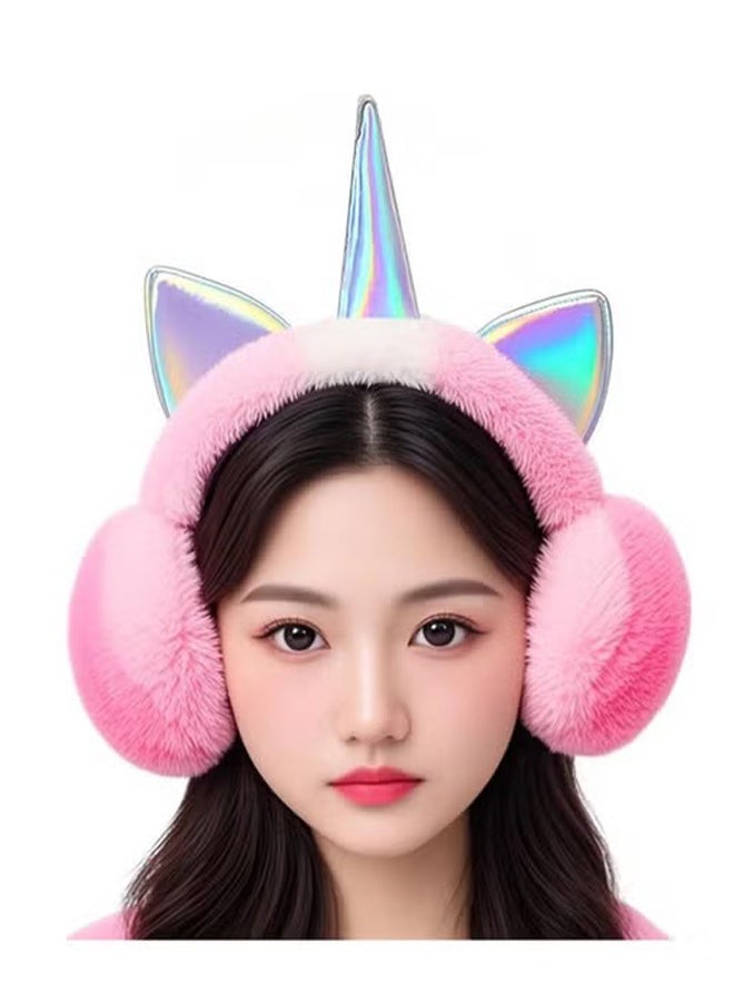 HY Rainbow Unicorn Earmuffs Warm Cute Winter Ear Warmers Portable Soft Plush Ear Muff Comfortable Outdoor Winter Ear Warmers (Pink) - Image 4