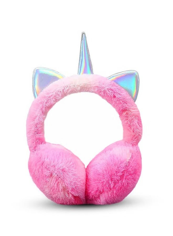 HY Rainbow Unicorn Earmuffs Warm Cute Winter Ear Warmers Portable Soft Plush Ear Muff Comfortable Outdoor Winter Ear Warmers (Pink) - Image 1