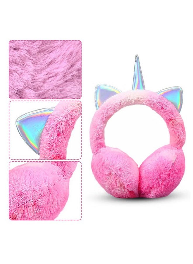 HY Rainbow Unicorn Earmuffs Warm Cute Winter Ear Warmers Portable Soft Plush Ear Muff Comfortable Outdoor Winter Ear Warmers (Pink) - Image 3