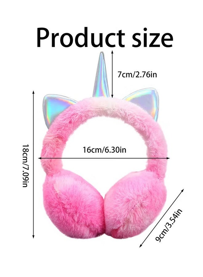 HY Rainbow Unicorn Earmuffs Warm Cute Winter Ear Warmers Portable Soft Plush Ear Muff Comfortable Outdoor Winter Ear Warmers (Pink) - Image 2