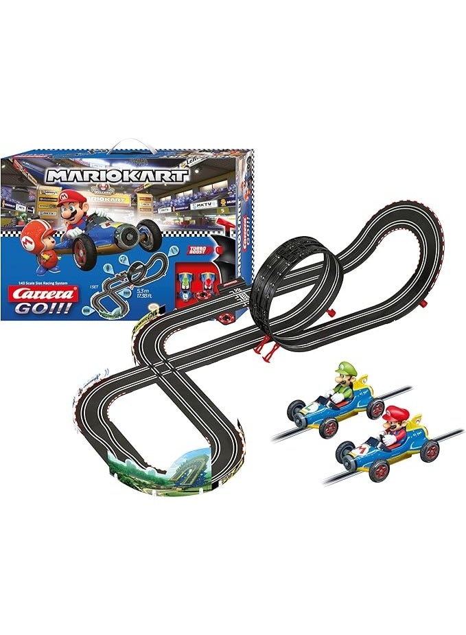 Carrera GO!!! Nintendo Mario Kart Mach 8 Slot Car Racing Track Set 5.3m 1:43 Scale with Loop, Flyover & Lap Counter – Mario vs Luigi - Image 1