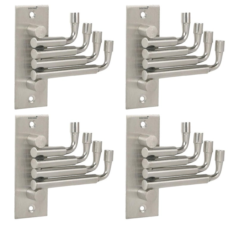 DOCOSS Flexible 4 Pin Bathroom Hooks Cloth Hanger Wall Hook Door Robe Hooks for Hanging KeysClothesTowel Steel Hook Pack of 4 Silver - Image 1