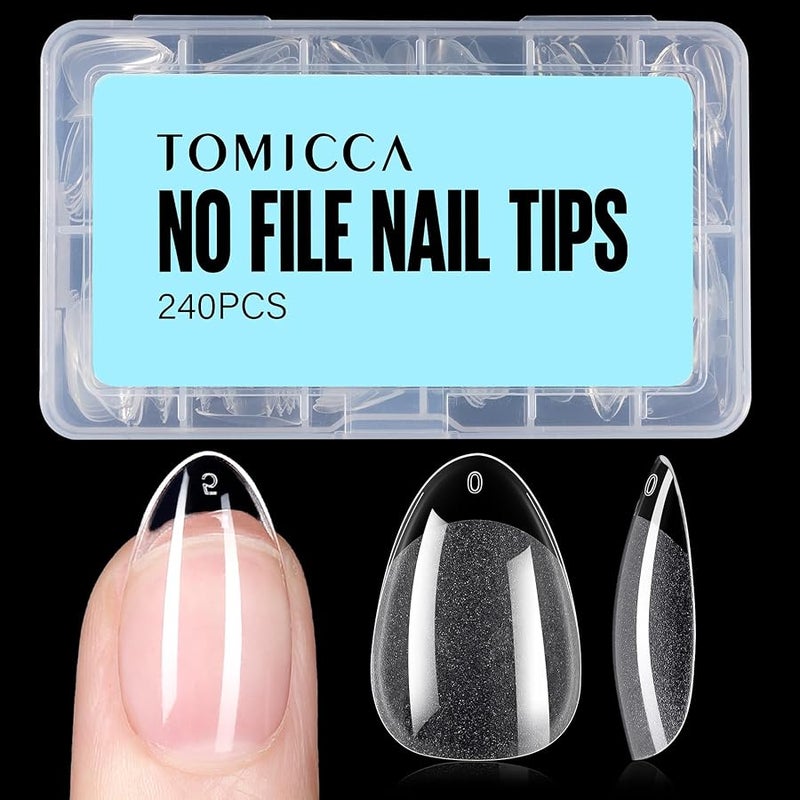 توميكا TOMICCA Short Almond Nail Tips, 240Pcs Half Matte Soft Acrylic Nail Tips, 12 Sizes Acrylic Pre-Shaped Nails, Full Cover False Nails Almond Press on Nails Short Fake Nails for Extension Nail - Image 1