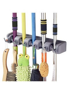 erorex Broom Mop Holder Multipurpose Wall Mounted Organizer Ideal Broom Hanger Solution For Kitchen Warehouse Storage Room 5 Position With 6 Hooks Large  - Image 3
