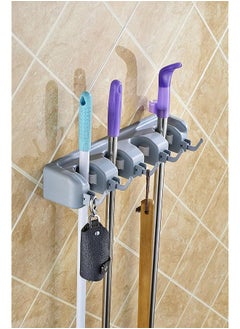 erorex Broom Mop Holder Multipurpose Wall Mounted Organizer Ideal Broom Hanger Solution For Kitchen Warehouse Storage Room 5 Position With 6 Hooks Large  - Image 4