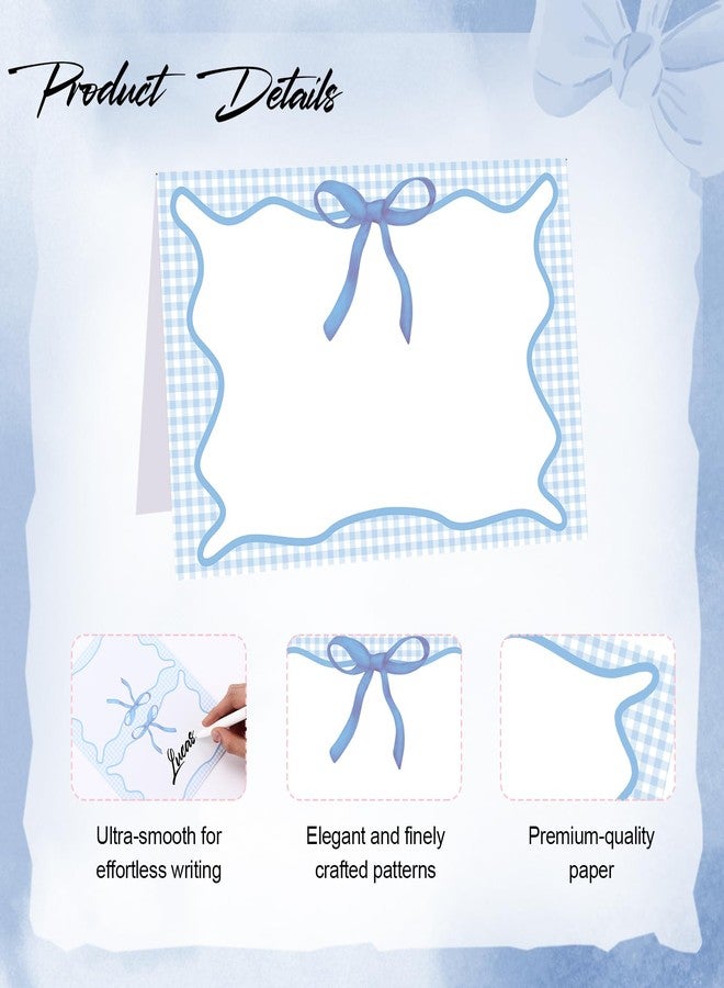 مايتيز مجموعة مايتيز من 24 قطعة من بطاقات أماكن الجلوس المزينة بفيونكات زرقاء بنقشة مربعات، مقاس 6 × 4 بوصة، بتصميم صيفي، مناسبة لحفلات الشواء الصيفية وحفلات توديع العزوبية. - Image 3